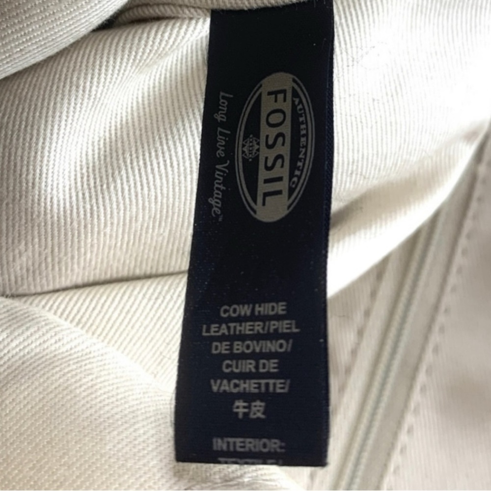 NWT Fossil Cream Metallic Gold Taupe Stripes Leather Large Shoulder Bag - Picture 7 of 7